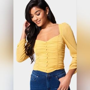 NWT Anthropologie Bebe Puffed Sleeve Ruched Top